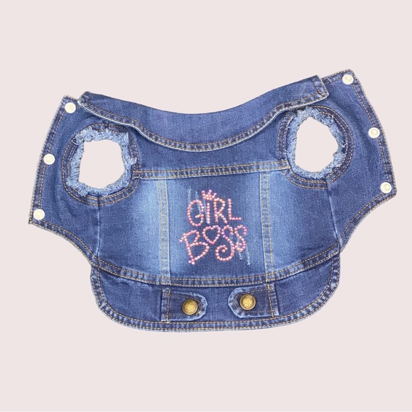 Super Cute Denim Dog Jacket with PRECIOSA MAXIMA CRYSTALS - Picture 4 of 9